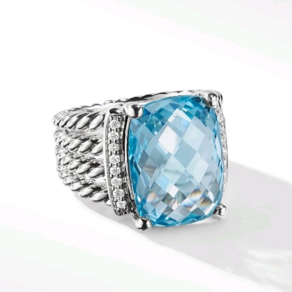 David Yurman Wheaton large blue topaz with diamonds. RARE.